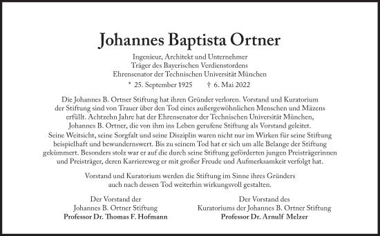 Traueranzeigen Von Johannes Baptista Ortner Sz Gedenken De