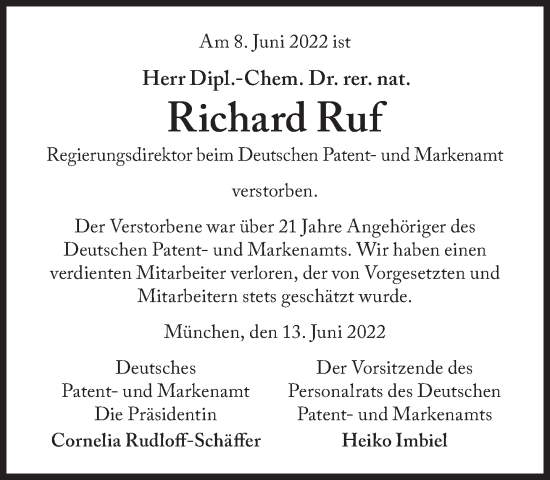 Traueranzeigen Von Richard Ruf Sz Gedenken De