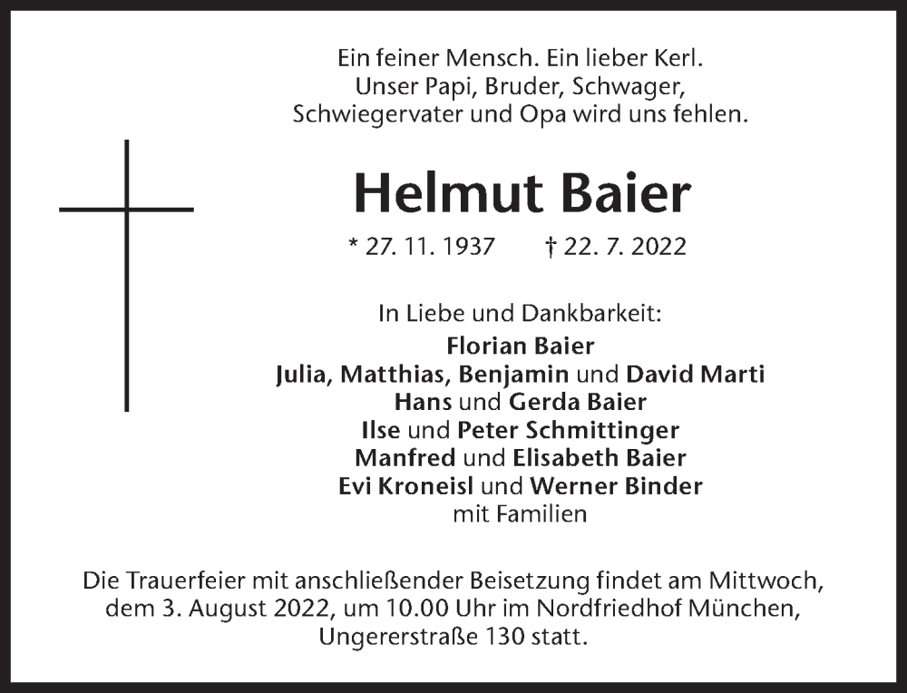 Traueranzeigen Von Helmut Baier Sz Gedenken De