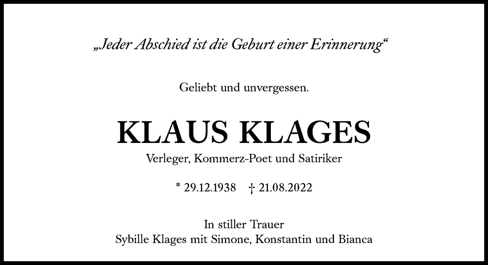 Traueranzeigen Von Klaus Klages Sz Gedenken De