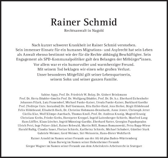 Traueranzeigen Von Rainer Schmid Sz Gedenken De