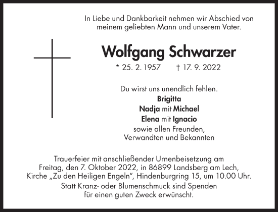 Traueranzeigen Von Wolfgang Schwarzer Sz Gedenken De