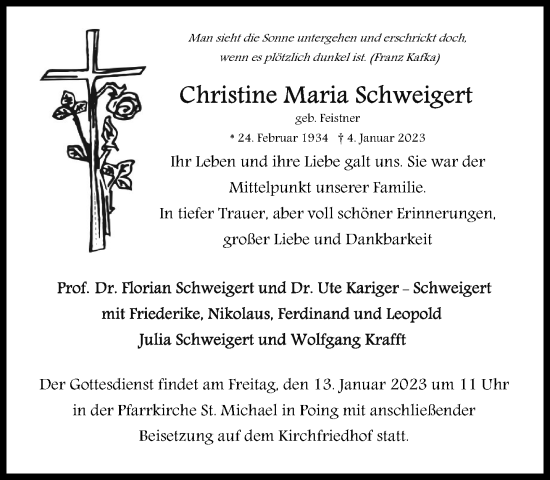 Traueranzeigen Von Christine Maria Schweigert SZ Gedenken De