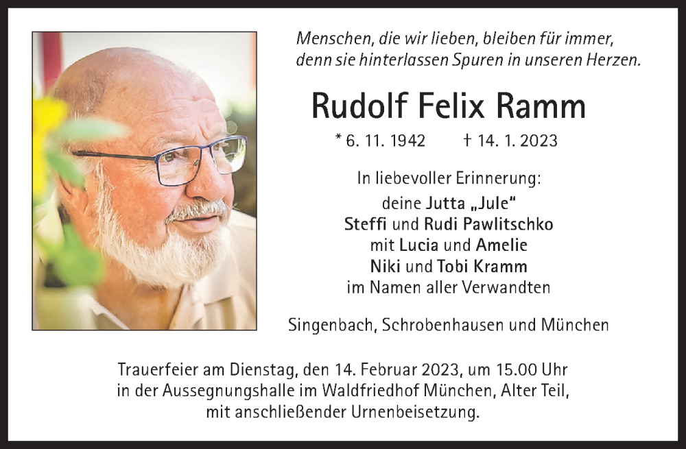 Traueranzeigen Von Rudolf Felix Ramm Sz Gedenken De