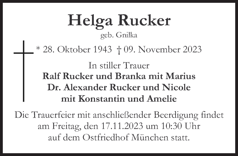 Traueranzeigen Von Helga Rucker SZ Gedenken De