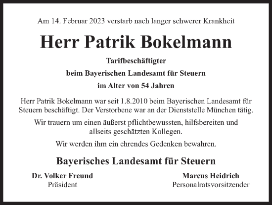 Traueranzeigen Von Patrik Bokelmann SZ Gedenken De