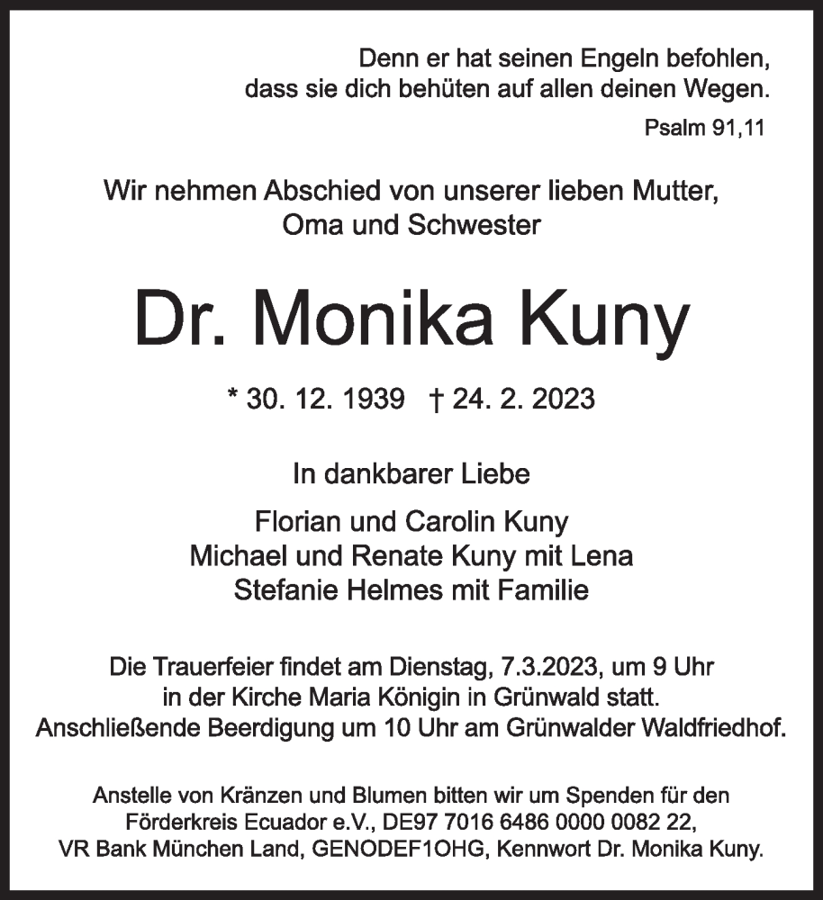 Traueranzeigen Von Monika Kuny SZ Gedenken De