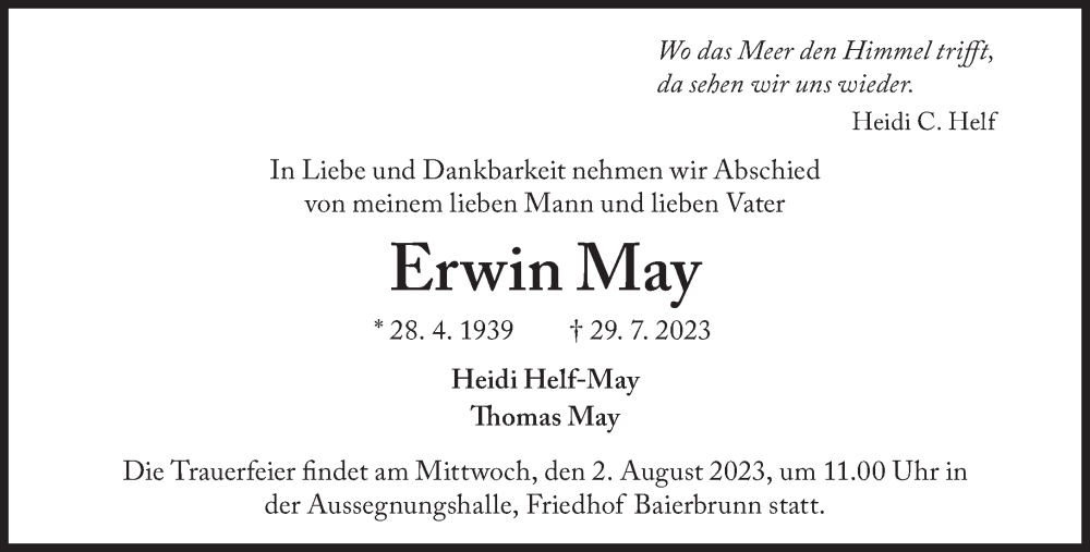 Traueranzeigen Von Erwin May Sz Gedenken De