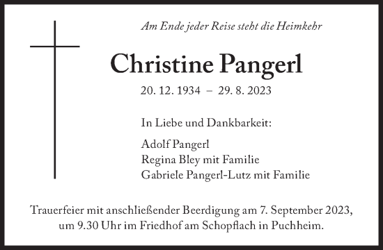 Traueranzeigen Von Christine Pangerl Sz Gedenken De