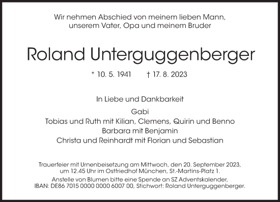 Traueranzeigen Von Roland Unterguggenberger Sz Gedenken De