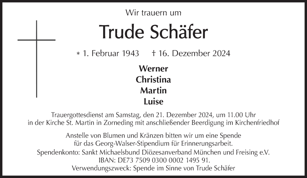 Traueranzeigen Von Trude Sch Fer Sz Gedenken De