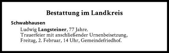 Traueranzeige von Bestattungen vom 02.02.2024 von Süddeutsche Zeitung