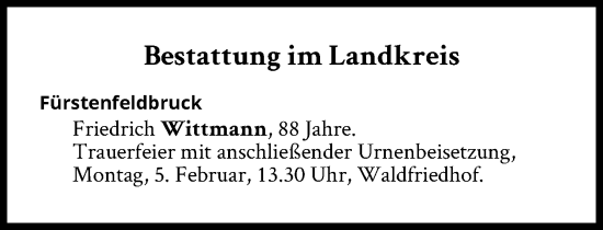 Traueranzeige von Bestattungen vom 05.02.2024 von Süddeutsche Zeitung