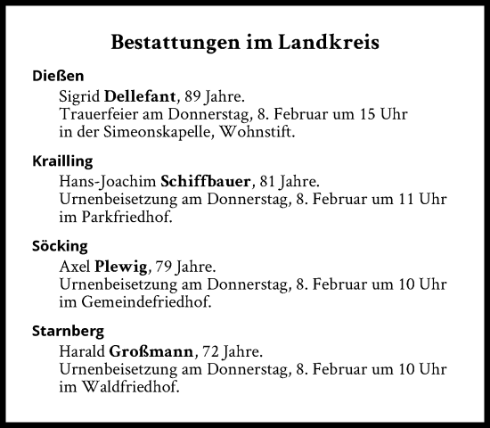 Traueranzeige von Bestattungen vom 08.02.2024 von Süddeutsche Zeitung
