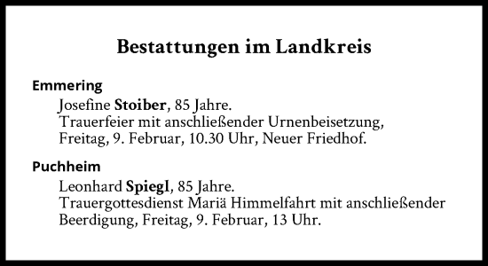 Traueranzeige von Bestattungen vom 09.02.2024 von Süddeutsche Zeitung