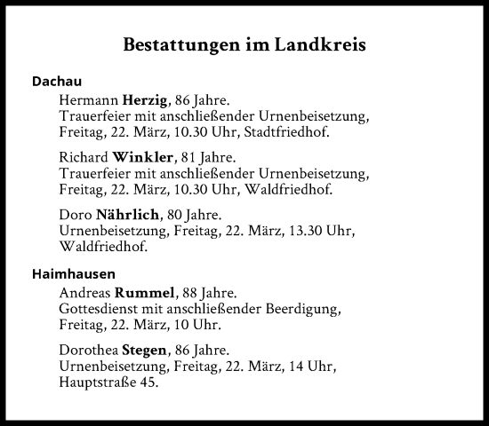 Traueranzeige von Bestattungen vom 22.03.2024 von Süddeutsche Zeitung