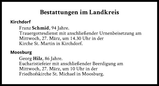 Traueranzeige von Bestattungen vom 27.03.2024 von Süddeutsche Zeitung
