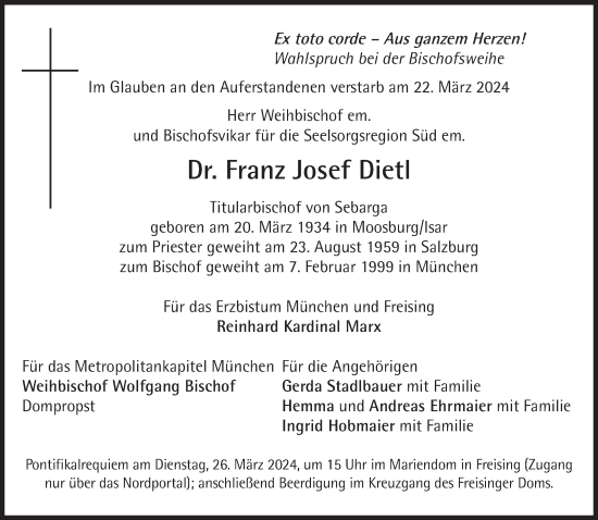 Traueranzeige von Dr. Franz Josef Dietl von Süddeutsche Zeitung