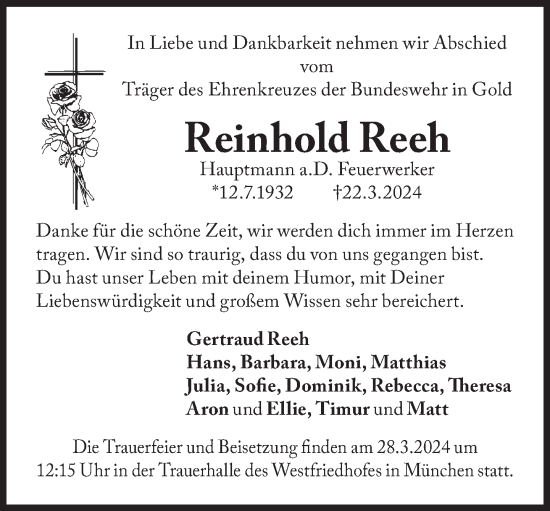 Traueranzeige von Reinhold Reeh von Süddeutsche Zeitung