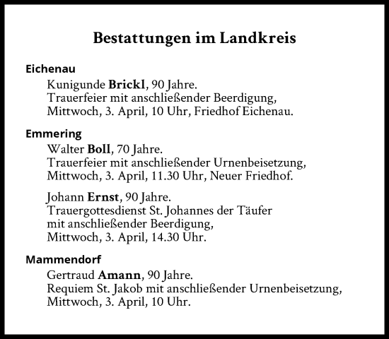 Traueranzeige von Bestattungen vom 03.04.2024 von Süddeutsche Zeitung
