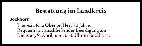 Traueranzeige von Bestattungen vom 09.04.2024 von Süddeutsche Zeitung