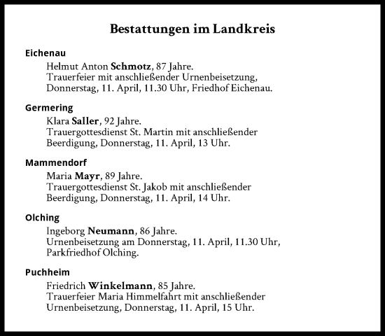 Traueranzeige von Bestattungen vom 11.04.2024 von Süddeutsche Zeitung