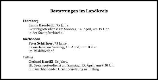Traueranzeige von Bestattungen vom 13.04.2024 von Süddeutsche Zeitung