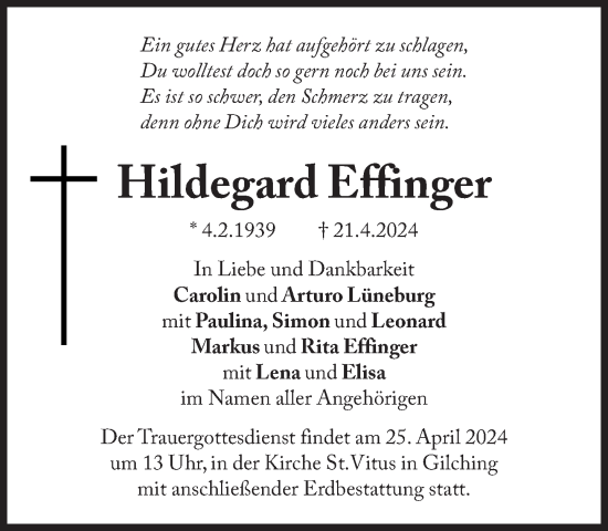 Traueranzeige von Hildegard Effinger von Süddeutsche Zeitung