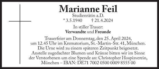 Traueranzeige von Marianne Feil von Süddeutsche Zeitung