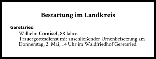 Traueranzeige von Bestattungen vom 02.05.2024 von Süddeutsche Zeitung