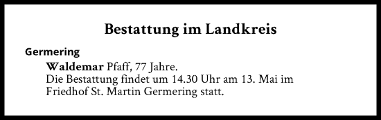 Traueranzeige von Bestattungen vom 13.05.2024 von Süddeutsche Zeitung