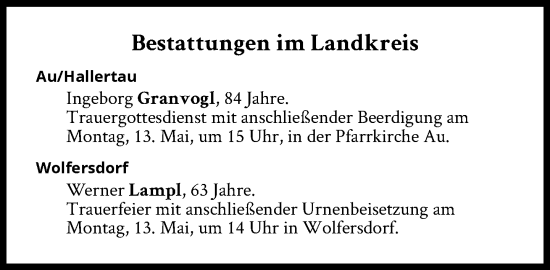 Traueranzeige von Bestattungen vom 13.05.2024 von Süddeutsche Zeitung