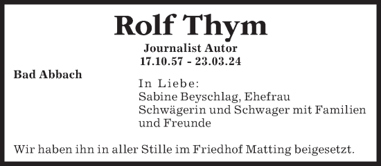Traueranzeige von Rolf Thym von Süddeutsche Zeitung