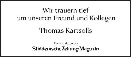 Traueranzeige von Thomas Kartsolis von Süddeutsche Zeitung