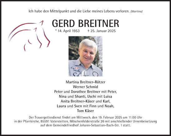 Traueranzeigen Von Gerd Breitner SZ Gedenken De