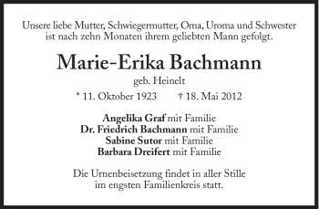 Traueranzeige von Marie-Erika Bachmann von Süddeutsche Zeitung