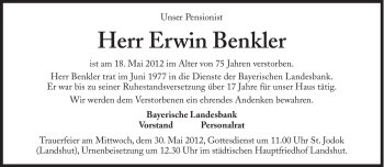 Traueranzeige von Erwin Benkler von Süddeutsche Zeitung