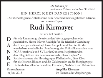 Traueranzeige von Rudi Kirmayer von Süddeutsche Zeitung