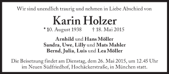 Traueranzeige von Karin Holzer von Süddeutsche Zeitung