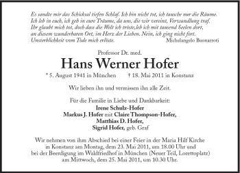 Traueranzeige von Hans Werner Hofer von Süddeutsche Zeitung