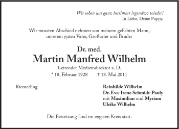 Traueranzeige von Martin Manfred Wilhelm von Süddeutsche Zeitung