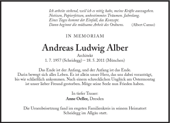 Traueranzeige von Andreas Ludwig Alber von Süddeutsche Zeitung
