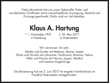 Traueranzeige von Klaus A. Hartung von Süddeutsche Zeitung