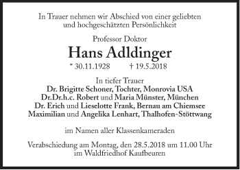 Traueranzeige von Hans Adldinger von Süddeutsche Zeitung