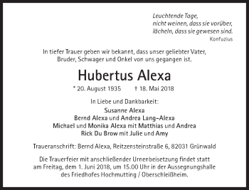 Traueranzeige von Hubertus Alexa von Süddeutsche Zeitung