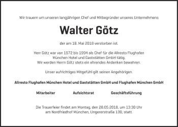 Traueranzeige von Walter Götz von Süddeutsche Zeitung