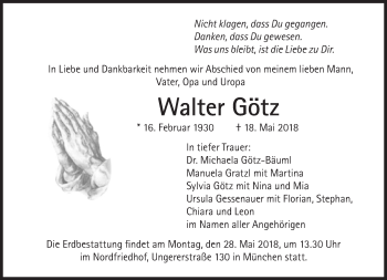 Traueranzeige von Walter Götz von Süddeutsche Zeitung