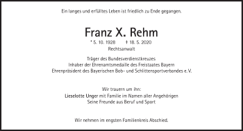 Traueranzeige von Franz X. Rehm von Süddeutsche Zeitung