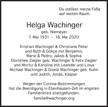 Traueranzeige von Helga Wachinger von Süddeutsche Zeitung