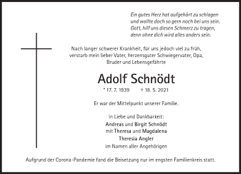 Traueranzeige von Adolf Schnödt von Süddeutsche Zeitung